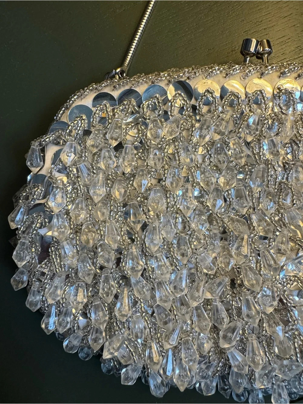 Vintage Crystal Beaded Evening Clutch Handbag - Silver
